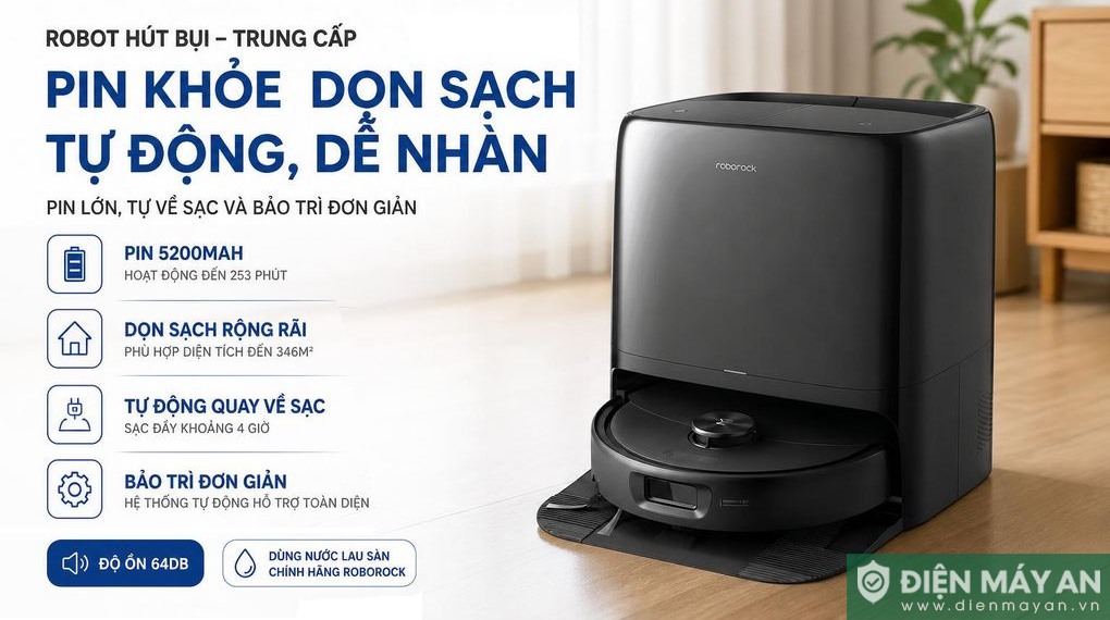 Robot hút bụi lau nhà Roborock Qrevo 2 Pro - Đen/Trắng
